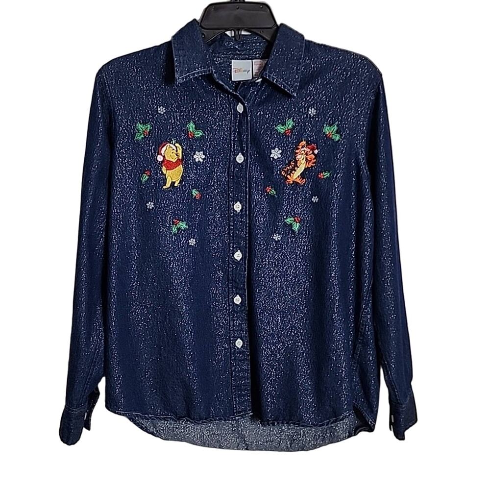 Disney Denim-Look Button Down Top, Medium